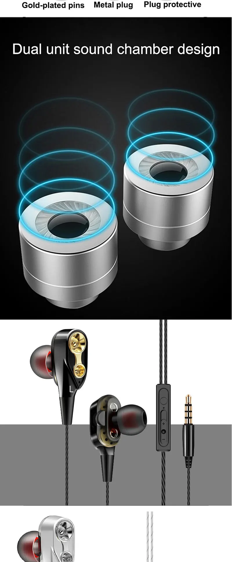Dual Drive Stereo Wired Earphone In-ear Headset Earbuds Bass Earphones For IPhone Samsung 3.5mm Sport Gaming Headset With Mic
