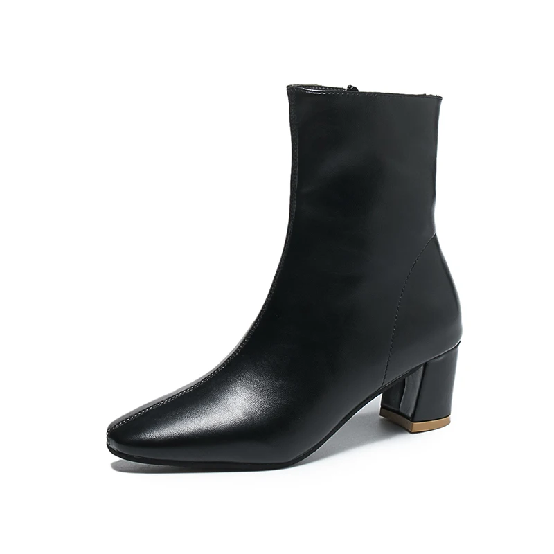 Брендовые белые ботинки; Новинка года; элегантные женские ботинки; пикантные ботильоны на высоком каблуке; осенне-зимние ботинки; женские кожаные черные ботинки - Цвет: Black