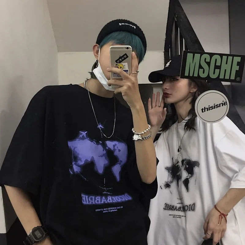 Футболка NiceMix в стиле Харадзюку для женщин модная Свободная рубашка ретро с