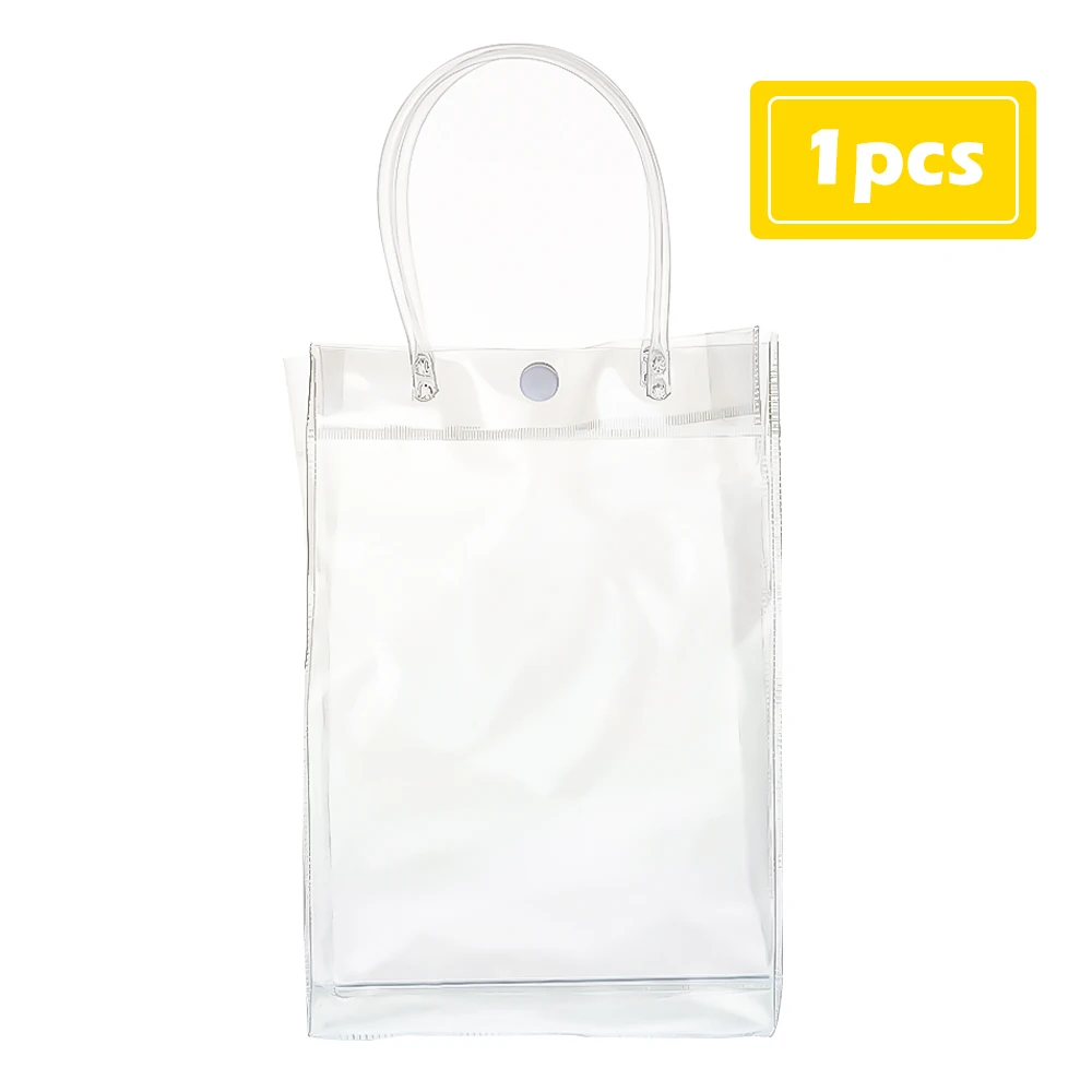 

Clear Stand Bag with Snap Button Transparent PVC Gift Wrap Bag with Handles 1pcs