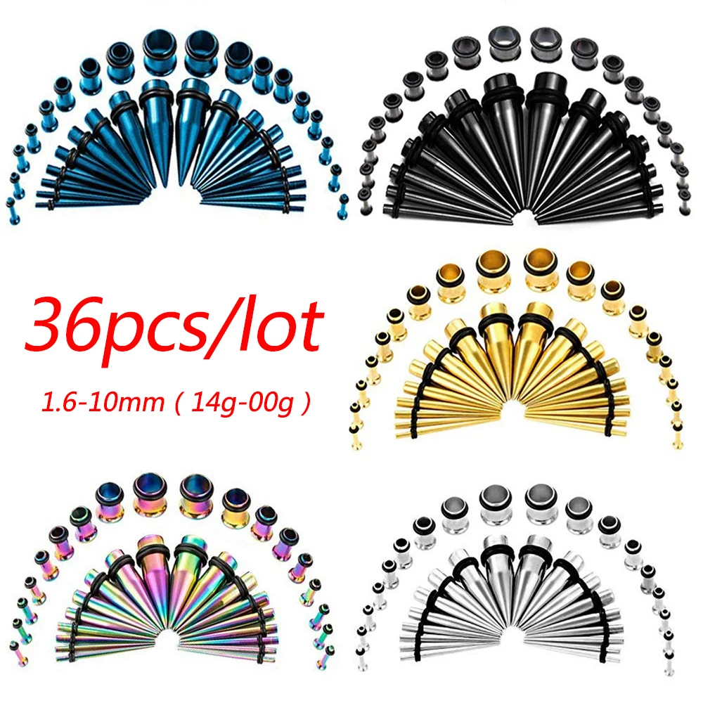 36Pcs Ear Stretching Kit 14G-00G Acrylic Tapers And Plugs