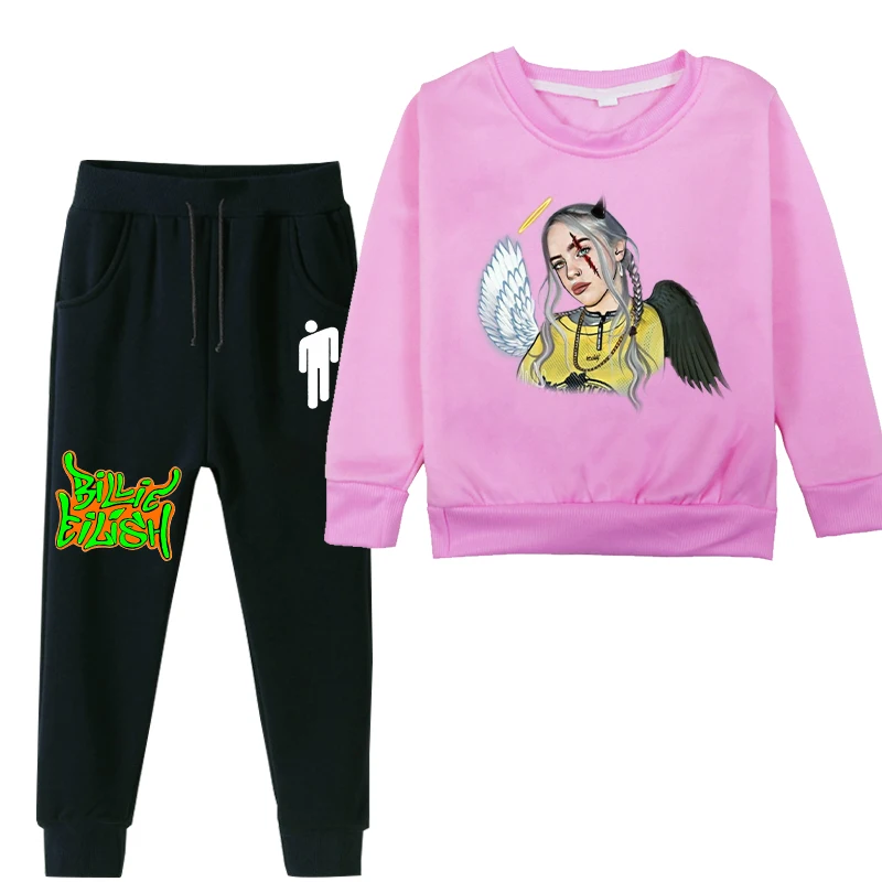 Billie Eilish/розовая толстовка с капюшоном для девочек; детский спортивный костюм с пуловером; детский спортивный костюм; Спортивный костюм; Детский свитер для мальчиков