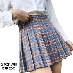 Oem saias femininas para verão e primavera, mini saia xadrez listrada de cintura plissada, preta, branca e rosa
