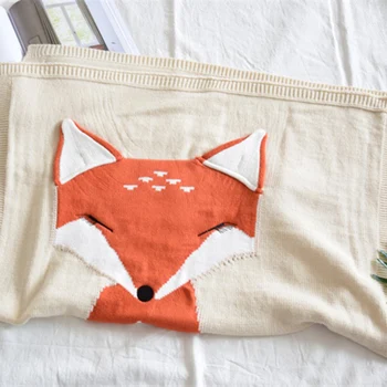

Fox Quilt Baby Knitting Air Condition Blanket Kids Boys Girls Swaddling Sleeping Playing Crawling Mat Beige