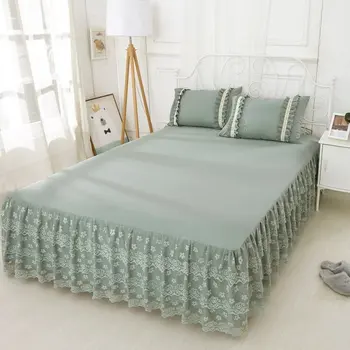 

Green/Pink 1pcs Lace Bed Skirt 200*220cm Princess Bedding Bedspreads Fitted Sheet for Girl Mattress Cover King Queen Size