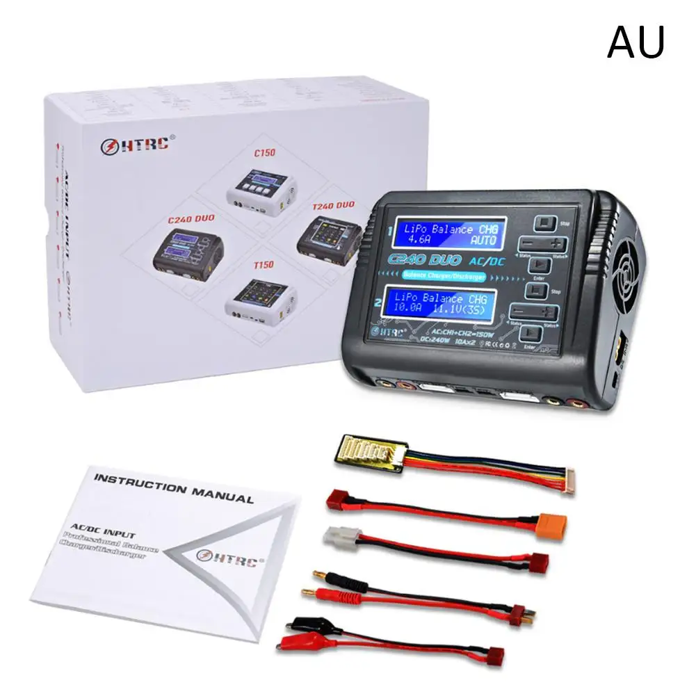 

HTRC C240 DUO AC 150W DC 240W 10A Touch Screen Dual Channel Battery Balance Charger Discharger For RC Models Toys Black