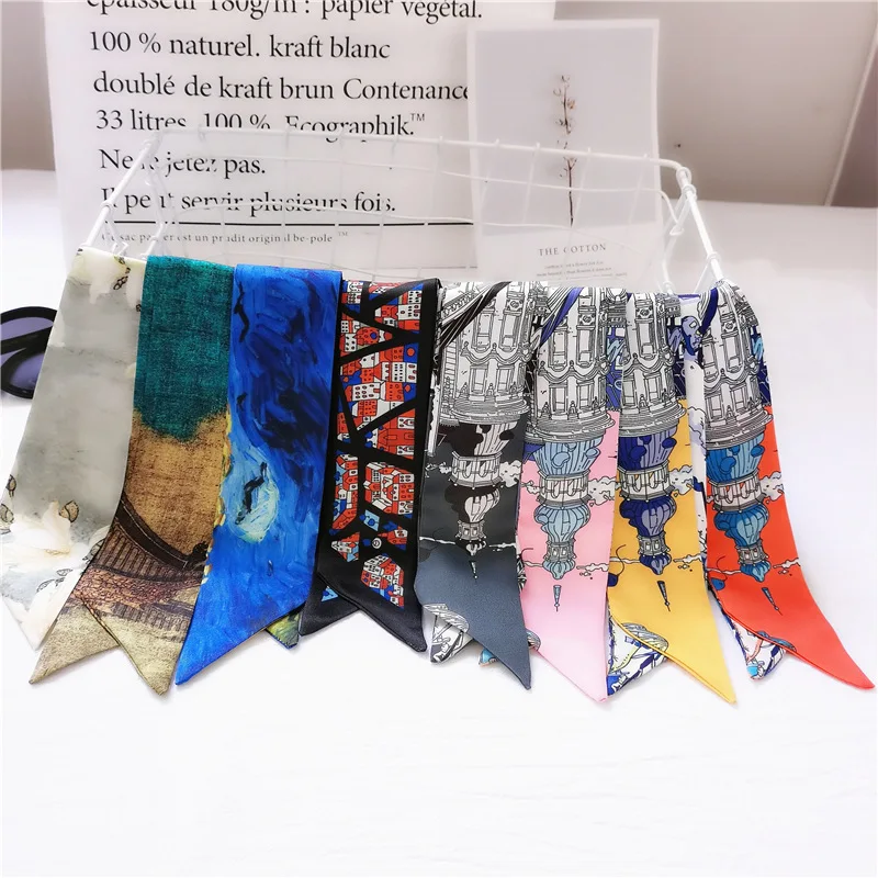 

Scarf Long Strip Printed Silk Scarf Korean Style Simple and Versatile Sciarpa Donna Moda Mujer Foulard Luxe Trending Products