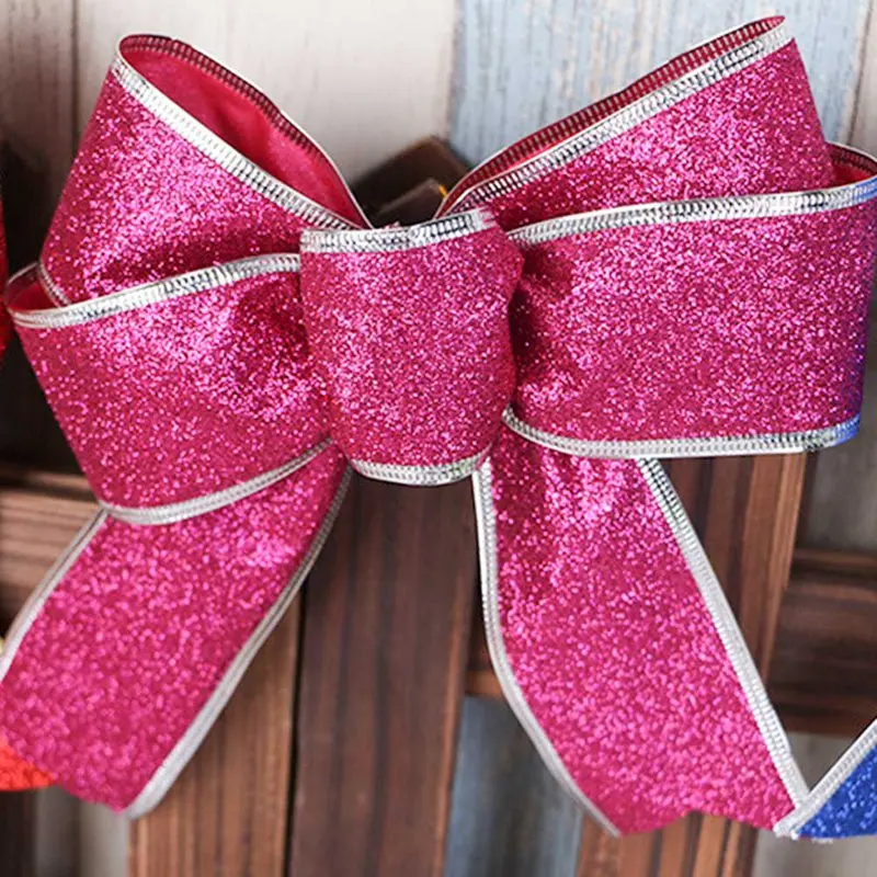 1pc Christmas Bow Decoration Christmas Ornament Size 10in/25cm Glitter Powder Bow Christmas Tree Pendant Gift
