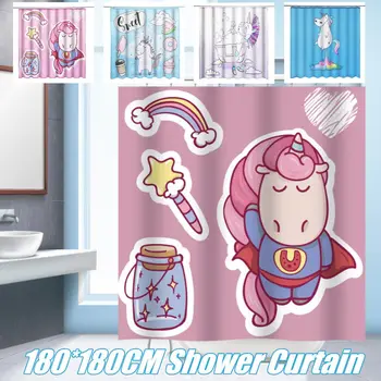 

180*180CM Polyester Waterproof Bathroom Decor Shower Curtain Hooks Cartoon