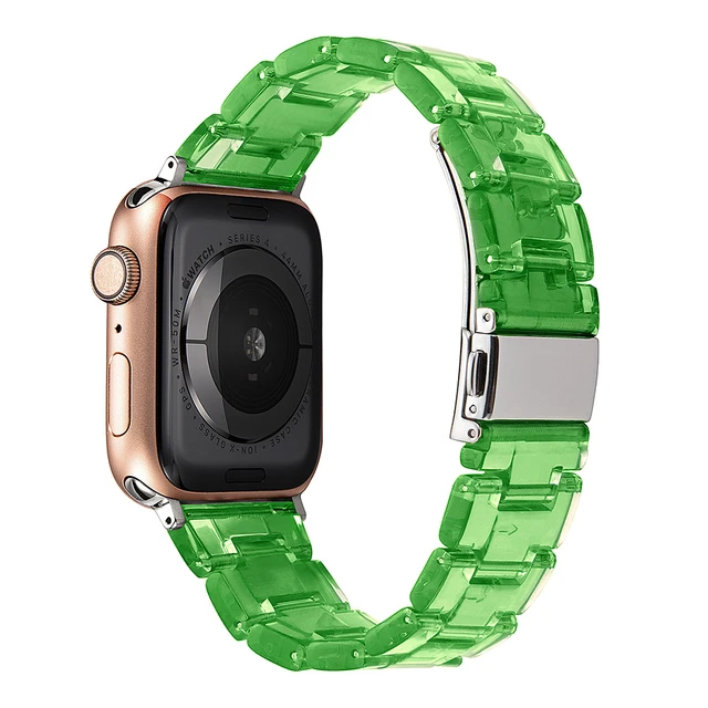Resin strap for apple watch band 7 44mm 40mm 42mm 38mm 41 45mm correa transparent Loop watchband for iwatch 7 6 se series 5 4 3 Transparent Green