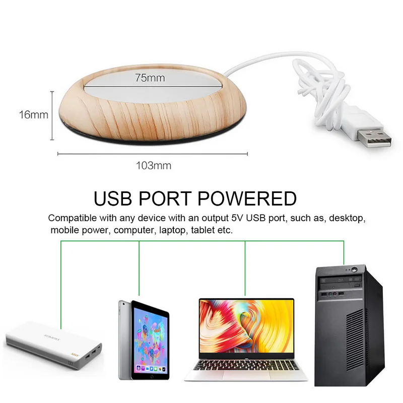1 шт. USB деревянный подогреватель чашки тепла Электрический держать напиток теплый, с подогревом Кружки Coaster Портативный кружка для напитков коврик