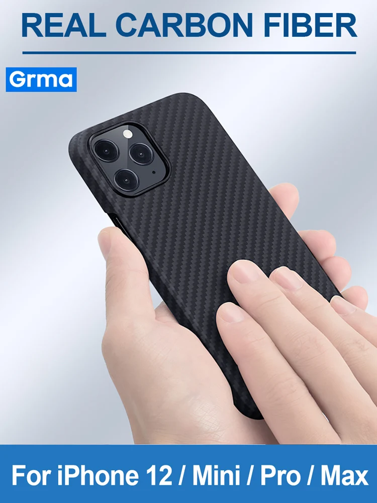 Grma настоящая задняя крышка из чистого углеродного волокна для iPhone 12 Mini 11 Pro Max X XR XS