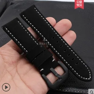 16 shengmeirui Leather watch band 20mm22mm24mm26mm brown black FOR Panerai Strap Replacement Steel Buckle - Цвет ремешка: 16