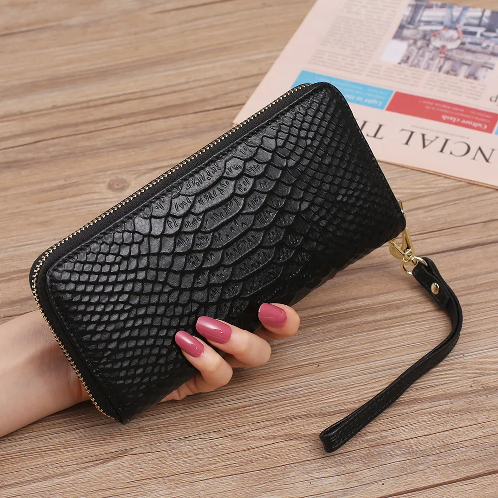 

2021 New Cowhide Snake Pattern Long Ladies Zipper Wallet coin purse wallet Leather Phone Bag Card clutch purses free shipping
