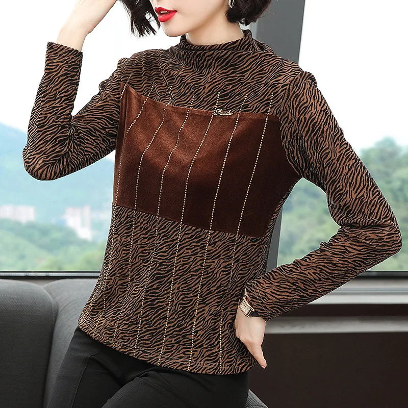 

Anqi Pull Lady Base Shirt New Style 2019 Versatile Western Style Velvet Joint Tops Long Sleeve Shirt Female Autumn And Winter