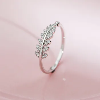 

925 Sterling Silver Rose Gold Leaf Ring Female Rhinestone Mounted Trendy Fashion Jewelry Stylish Personality Opening Design