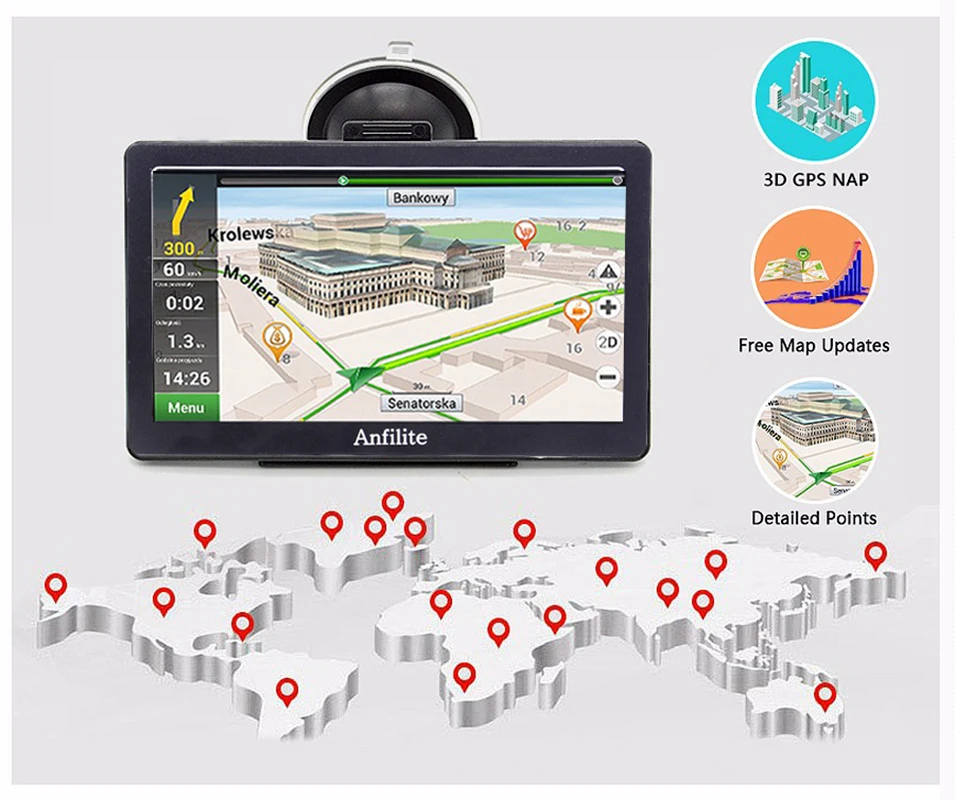Anfilite портативный автомобиль GPS навигация Bluetooth 7 дюймов емкостный экран 8 Гб 256 м WINCE грузовик автомобильного gps-навигатора карты Европы