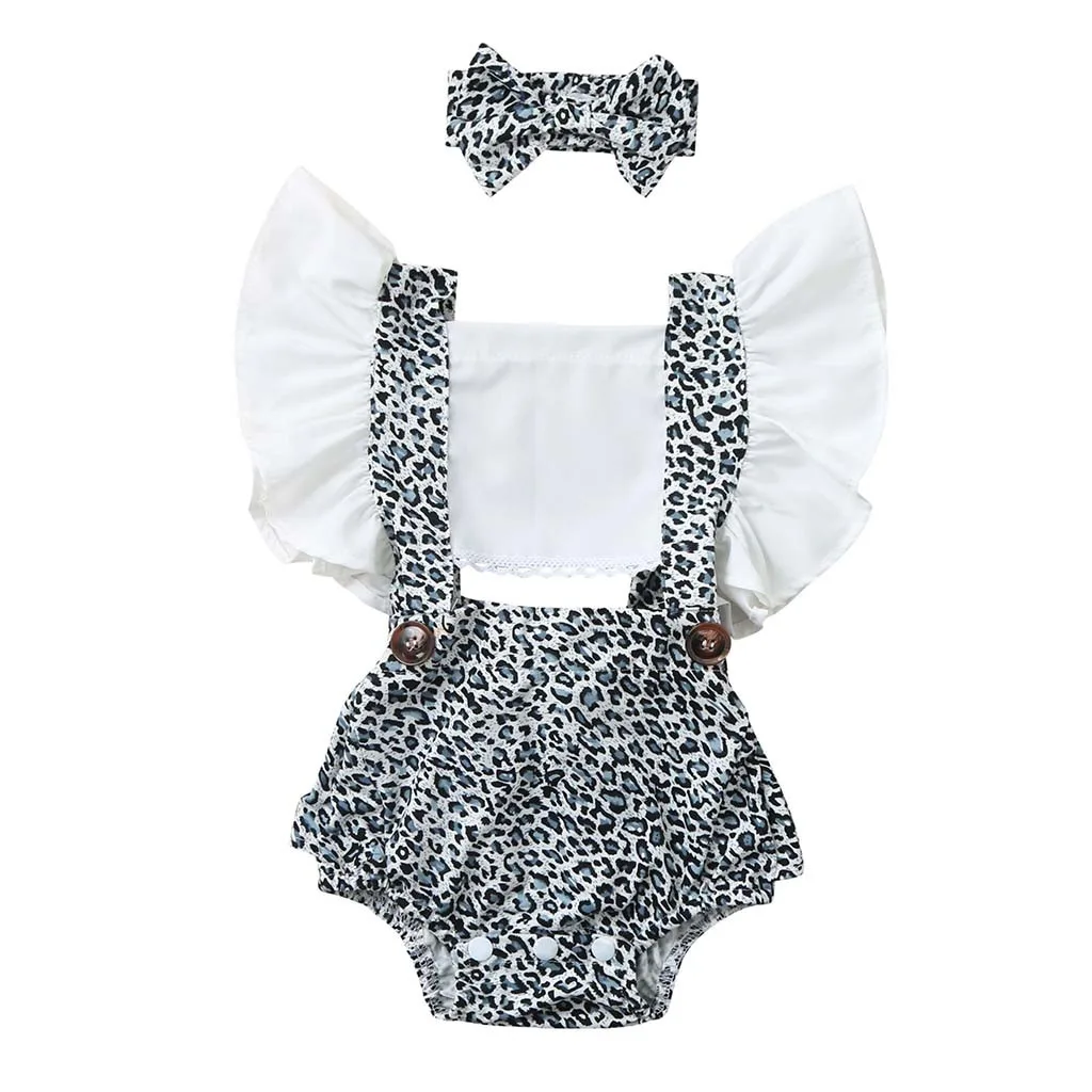 Infant Newborn Baby Girls Ruched Leopard Print Romper Bodysuit Outfits Clothes 