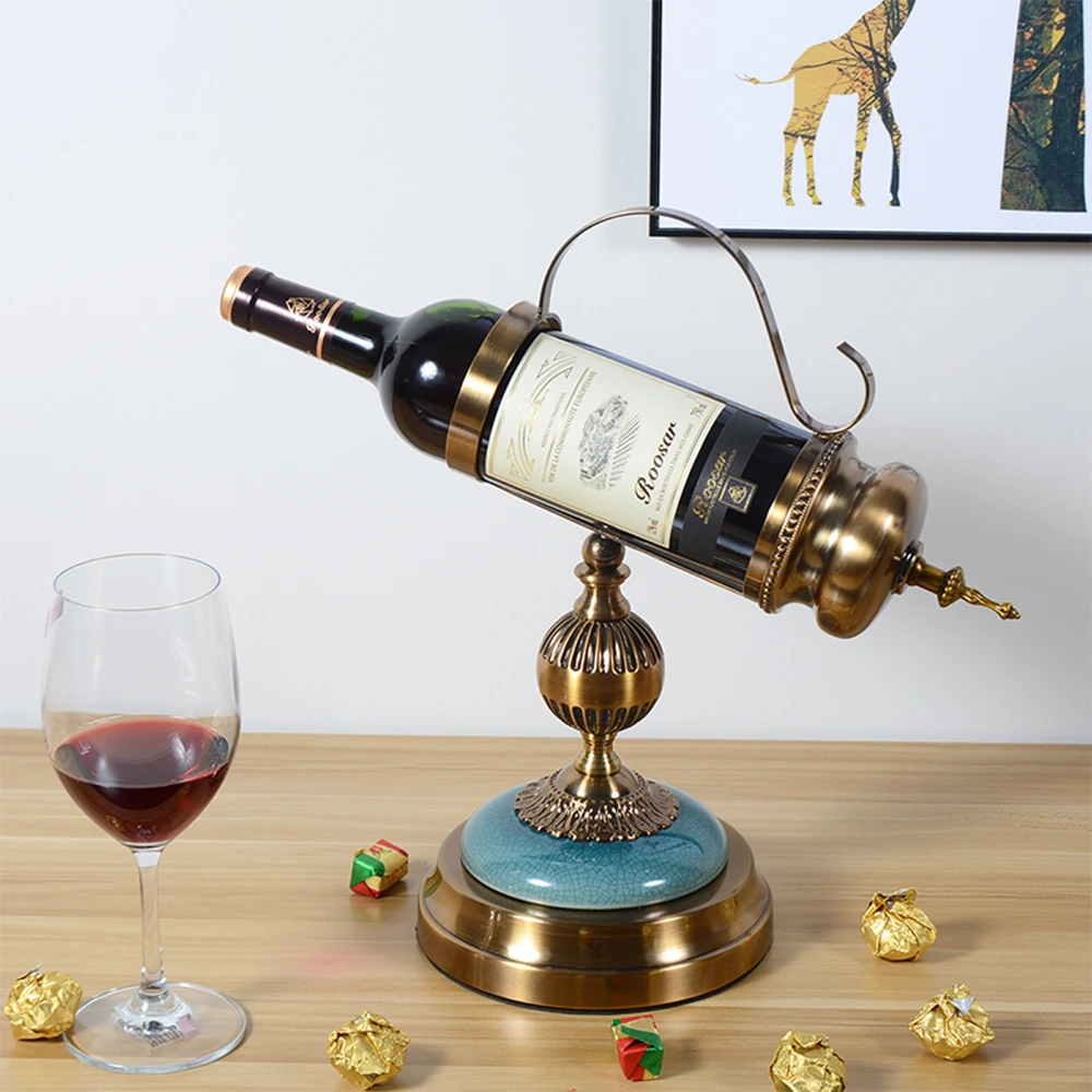 

European Retro Wine Rack Metal Wine Rack Holder Goblet Holder Sturdy Metal Pillar Cracked-Like Ceramic Design Glass Drying Rack