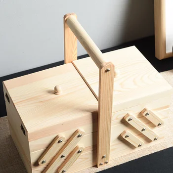 

1pc Wooden Sewing Box Jewelry Storage Box Cosmetics Case Organizer for Home