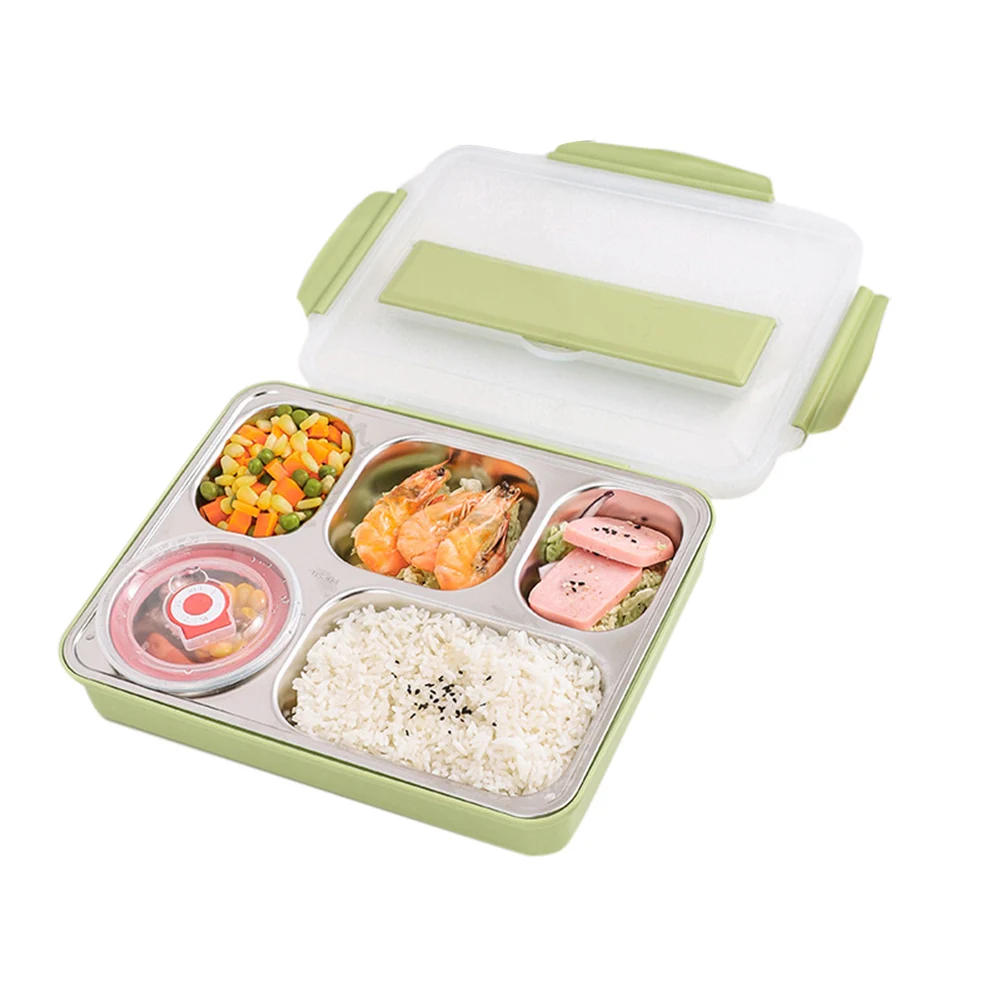 green-5 grid Коробка для обедов, еды, еды, контейнер для хранения, Microwavable пластик, микроволновая печь многоразовые из нержавеющей стали FP8 - Цвет: green-5 grid