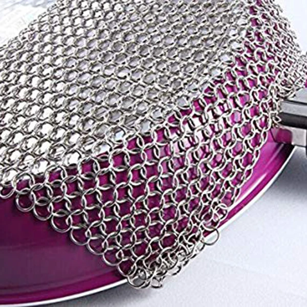 Чугунный очиститель-Премиум 316 из нержавеющей стали Chainmail Scrubber, 8x6 дюймов
