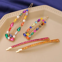 luxury colorful crystal and rhinestone hair clip barrette diamante hairpin for women charm hair accessories