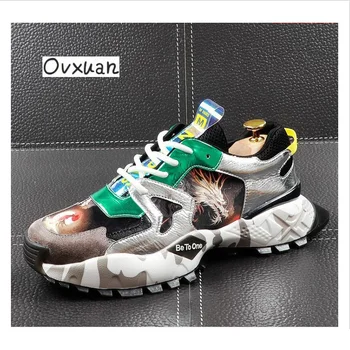 

2019 men's tide shoes Youth high Sneakers Fashion Hip Hop Patchwork Dad Shoes Men High Plate Height Increasing Shoes Footwear