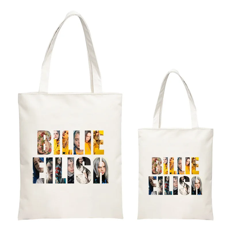 

Billie Eilish Printing Shopping Bag Women Fashion Large Capacity Canvas Bag Casual Eco Friendly Reusable Shopper Shoulder Bag