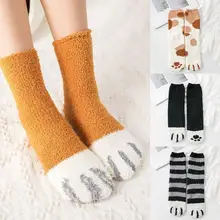 Мультяшные женские осенне-зимние домашние носки из кораллового флиса с котами и лапами; теплые носки-тапочки; рождественские подарки; теплые носки