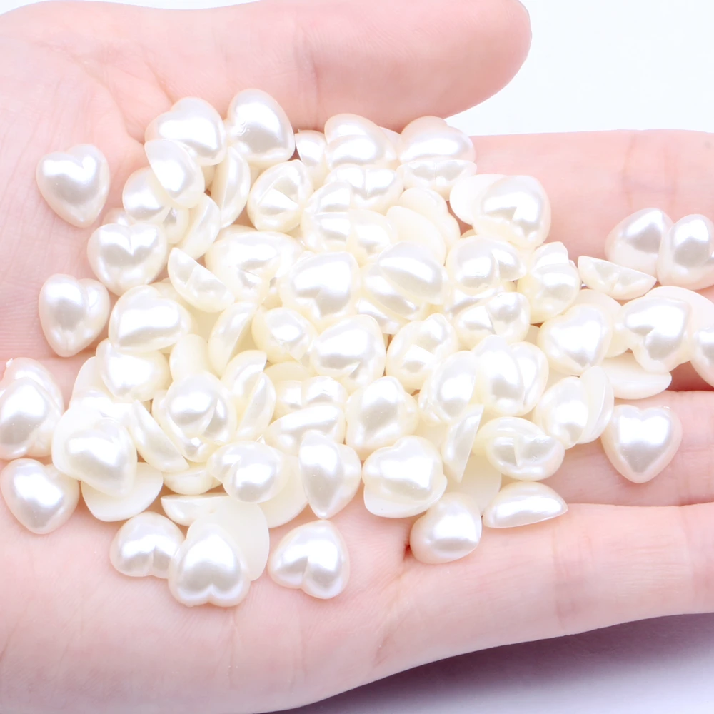 

Imitation Pearl Ivory 3mm-15mm Half Round Flatback Heart Shape Beads for Scrapbook Wedding Cards DIY Nail Jewelry