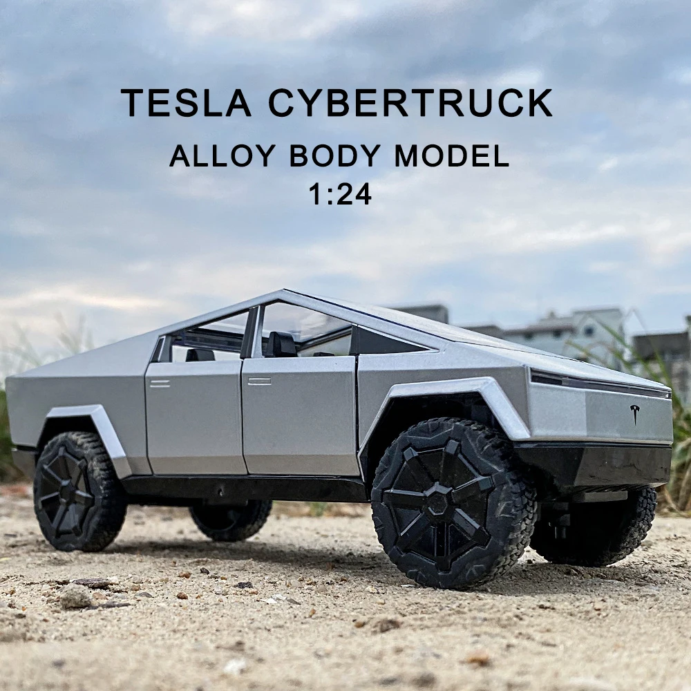 Diecast 1:24 Alloy Model Car Tesla Cybertruck Miniature Metal Vehicle Truck Christmas Hottoy for Children's Gifts Kids Toys Boys | Игрушки