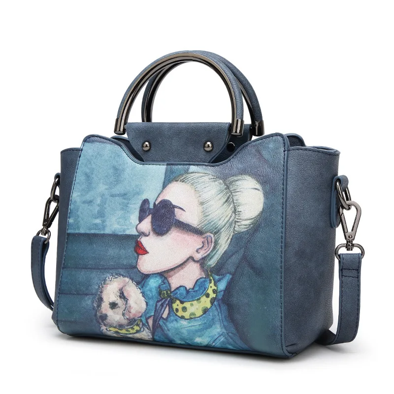 

Ladies Handbag Fashion PU Leather Cartoon Print Character Messenger Bag Autumn Winter New High Quality Simple Women Bag2020