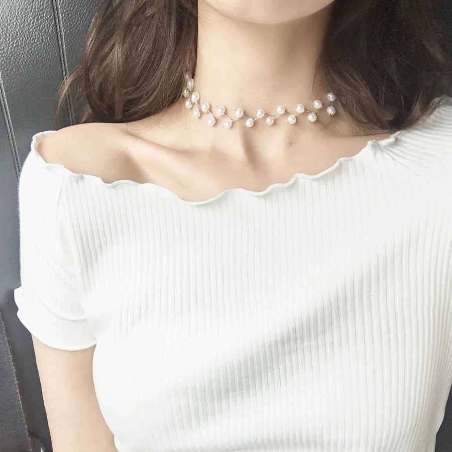 

Korean Jewelry Simple Short Gift Imitation Pearl Choker Wedding Engagement Bridal Steampunk Necklace Charming Party CocktailGift