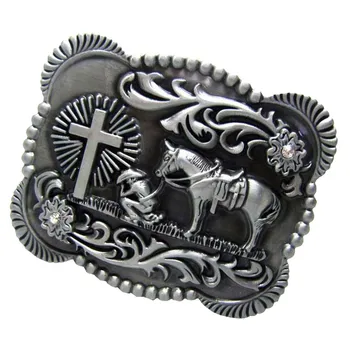 

11x8.2cm Western Cowboy Cross Rider Horse Flower Belt Buckle Classic Square Buckle