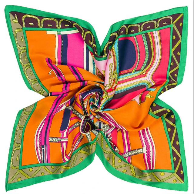 2021 summer square 33 color silk scarf fashion print ladies luxury hair band turban handkerchief head female beach shawl ML15 12