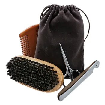 

1 Set Durable Beard Care Set Double-Sided Beard Scissor Useful Beard Groomer Tool Moustache Trimmer Black (4pcs Beard Brush Set