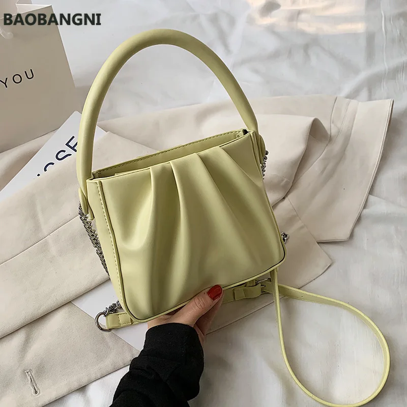 

Folds Design Lady Tote Bag Solid Color PU Leather Crossbody Shoulder Bags for Women Female Chain Handbags and Purses