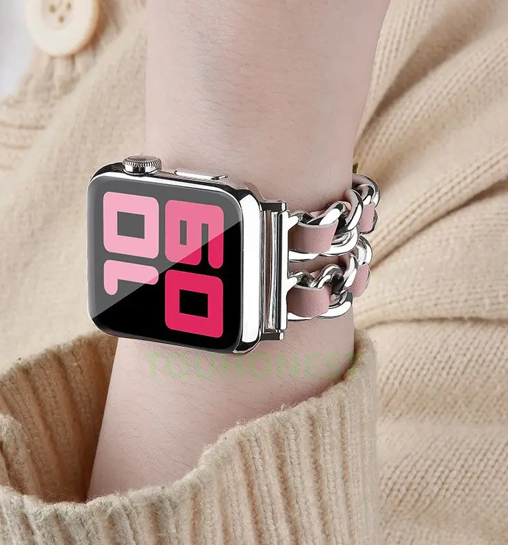 Кожаный ремешок для Apple Watch 5 4 42 мм 38 44 40 браслет из нержавеющей стали iWatch 3 2