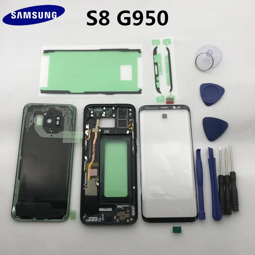 Чехол для samsung Galaxy s8 edge G950 G950F с полным корпусом, средняя рамка+ крышка для батареи+ Переднее стекло для экрана+ Инструменты