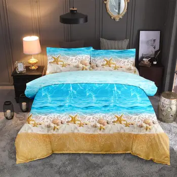 

Ocean Bedding Set Beach Starfish Printed Duvet Cover Sets Queen King Scenery Quilt Cover Bed Linen