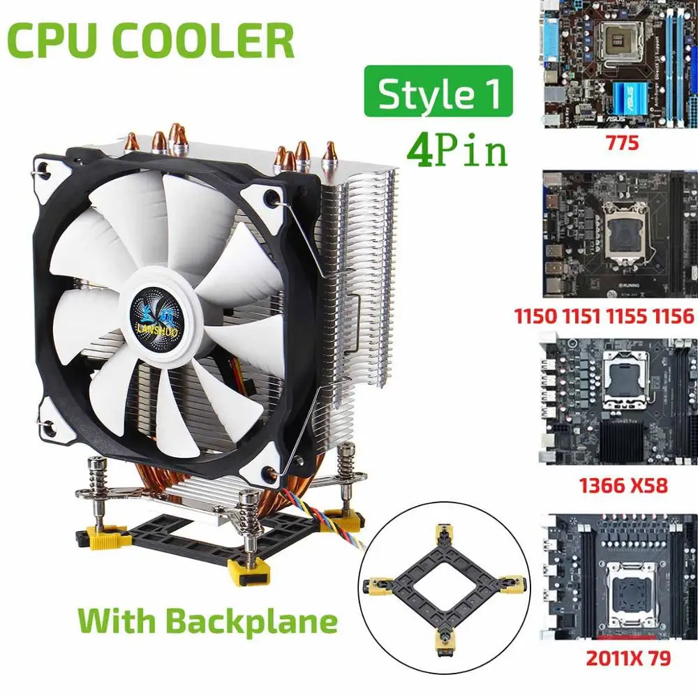 4pin Type 1 12 см 4 медные тепловые трубки кулер для процессора вентилятор тихий охлаждающий вентилятор Радиатор кулер радиатор для 775 115x1366X58X79 2011X99X299 - Цвет лезвия: 4pin Type 1