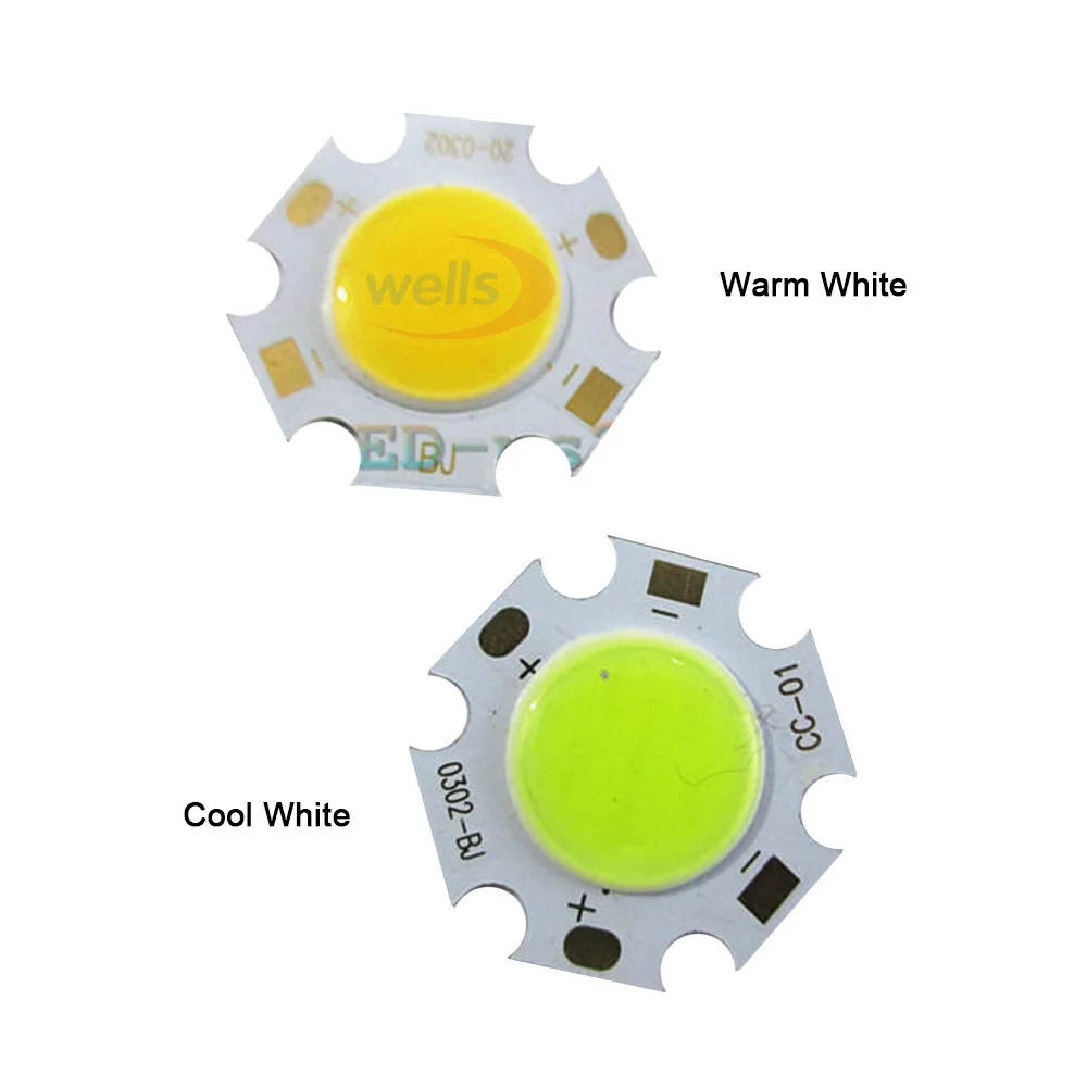 

Free Shipping 5pcs 3W COB High Power LED Chip Warm White / Cool White Light 270~300Lum 350mA Lamp beads