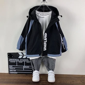 

Teens Casual Jackets Coats Big Boy Lined Outerwear Polyester Hooded Boys Trench Coat Long Sleeve Cardigan Windproof Kids Jacket