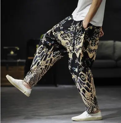 RUIHUO штаны с рисунком дракона, мужская Японская уличная одежда, спортивные штаны, мужские Модные брюки для бега, брюки мужские тренировочные в стиле хип-хоп, 5XL, осень - Цвет: Dragon pattern