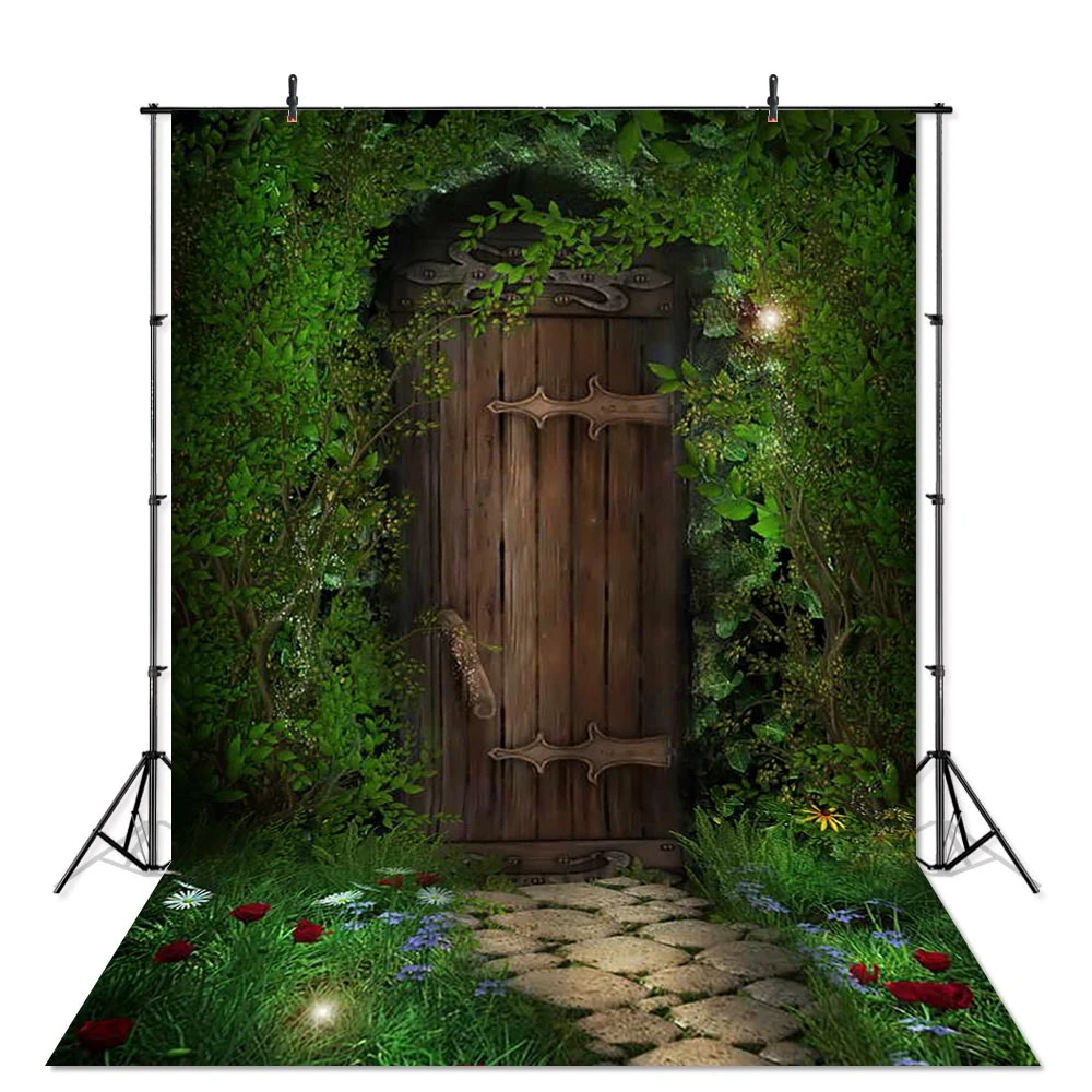 不思議の国の森の背景緑の草春のおとぎ話魅惑的なドア子供の誕生日パーティー写真の背景スタジオ 背景 Aliexpress
