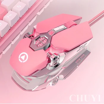 

Pink Girl Computer Mouse Mechanical Gaming Backlit Colorful Mice Optical Wired Macro Program Mause 3200DPI For Laptop PC Office