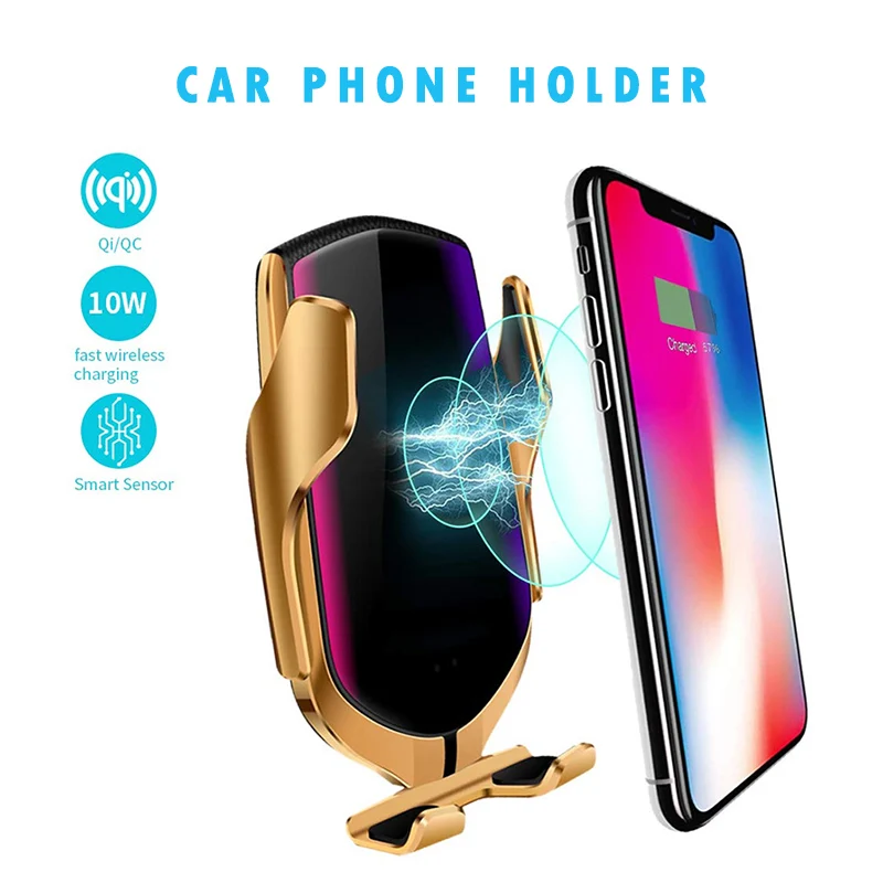 

Smart Sensor Wireless Car Charger Mount Automatic Clamping 10W Fast Charging for Mobile Phone Holder