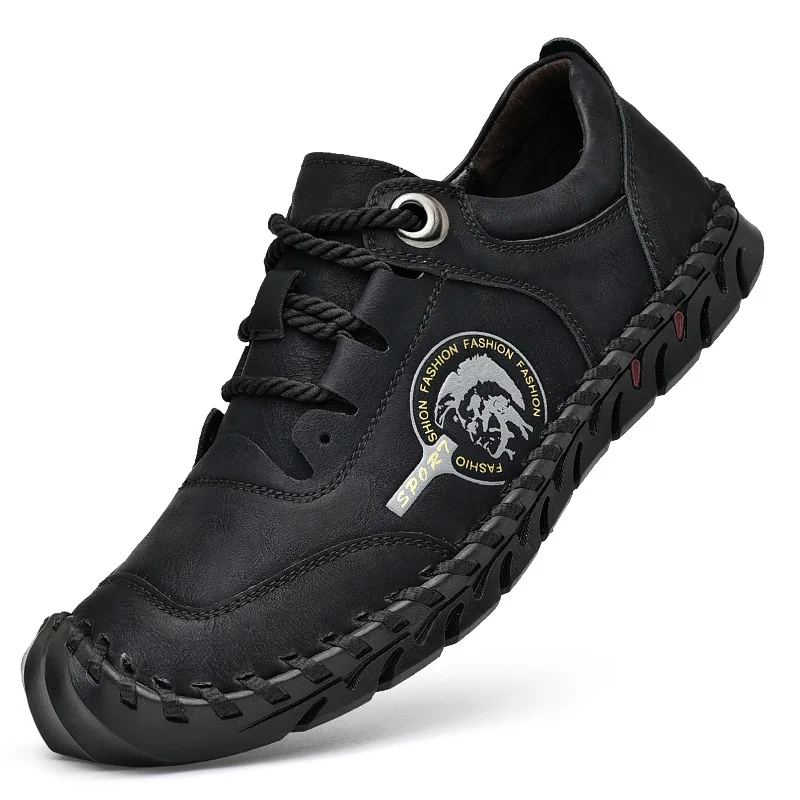 Натуральная кожа Для мужчин повседневная обувь ручной работы Винтаж лоферы, кожаные туфли Обувь на плоской подошве на шнурках; Лидер продаж мокасины; обувь для вождения - Цвет: Black