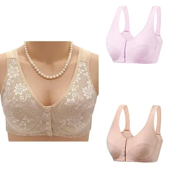 

Female Front Closure Women Cotton Wireless Bra Wire Free Bralette Cup Big Size Bra Large Size Middle Age Women Everyday Wear